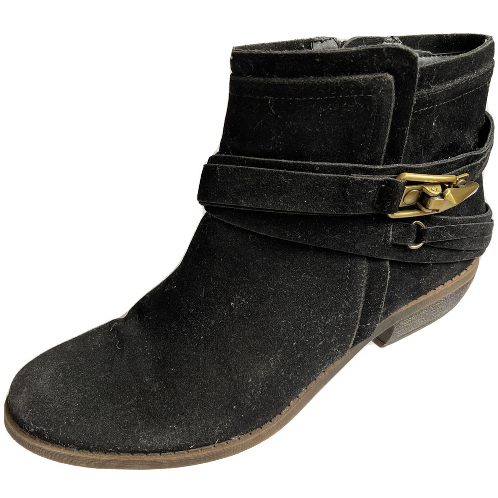 FERGALICIOUS By FERGIE "MIDAS" BLACK Buckle BOOTIE Women's 8.5 Faux Suede Boots